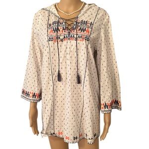Ivy Jane Women’s Size Medium White and Multicolor Embroidered Cotton Tunic Top